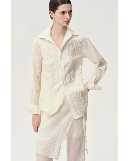 FRONT ROW SHOP White Crinkled Gauze Shirt Ecru