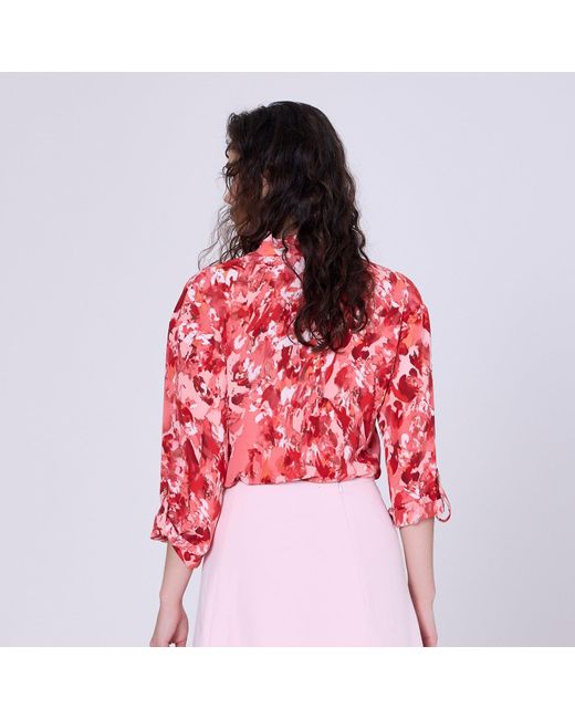 Smart and Joy Red Ascot-Tie Blouse And Abstract Print