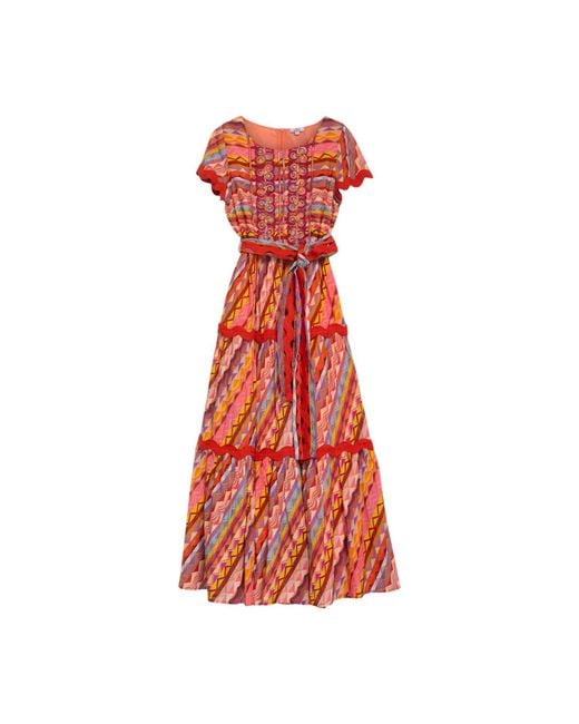 Niza Red Midi Dress With Contrasting Print And Bow