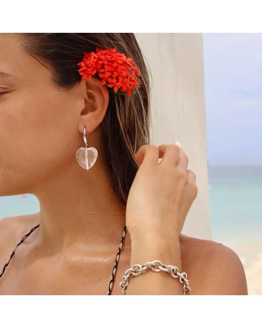 Mineralgems•Studio White Neutrals Clear Quartz Heart Earrings