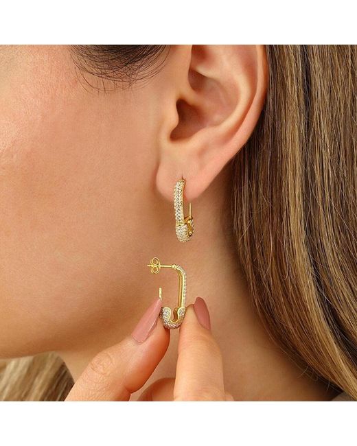 Spero London Metallic Sterling Safety Pin Stud Croissant Ear Cuff & Emerald Evil Eye Earring Set