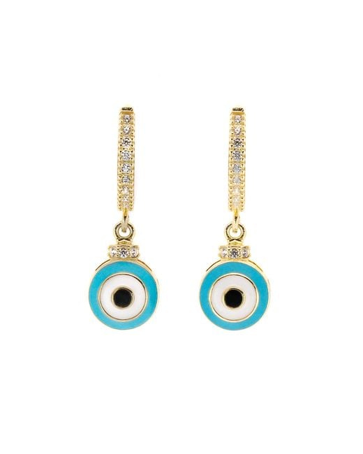 Ebru Jewelry Blue Enamel Evil Eye Plated Earrings