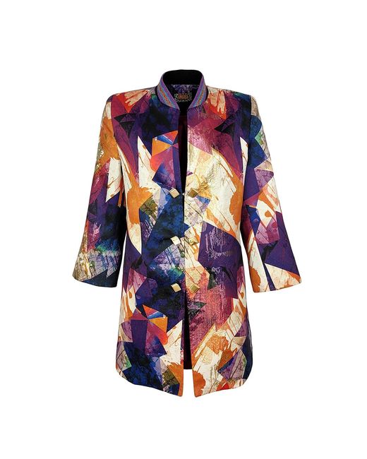 Lalipop Design Blue Abstract Print Jacquard Long Coat Jacket