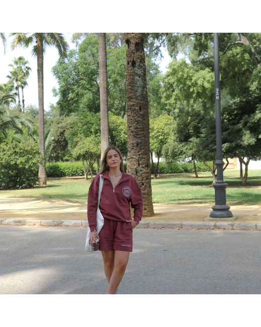 Mimhi Maison Red Oversized Half-Zip Sweatshirt & Shorts Set – Burgundy