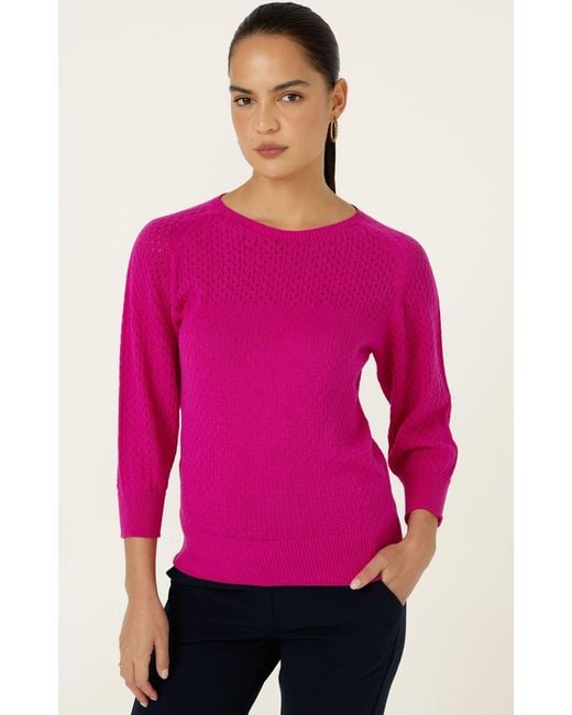 SACHA DRAKE Purple Three Quarter Sleeve Ripple Knit Top