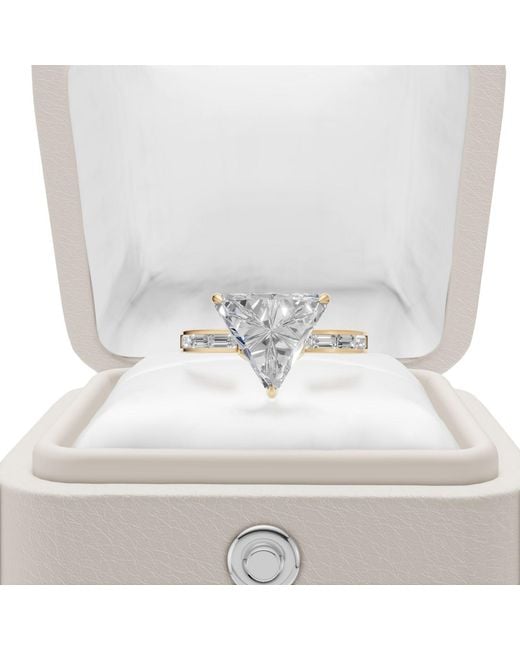 Aya Fine Jewelry Metallic 3.55 Ct Trillion Lab Diamond Ring With Baguette Accent Band