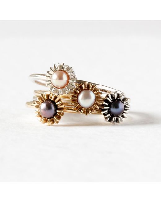 Lee Renee Metallic Dahlia Bud Peacock Pearl Ring