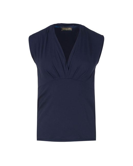 Conquista Blue Faux Wrap Sleeveless Top