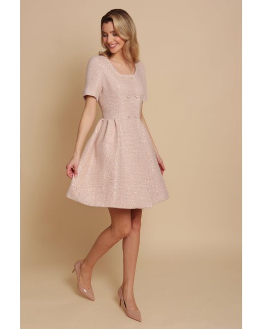 Santinni Pink 'Golden Age' Wool Tweed Dress Coat