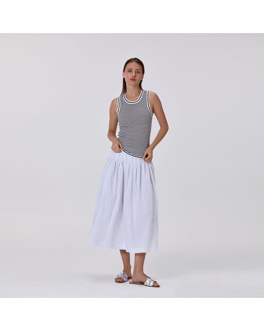 Smart and Joy Black Loose-Fitting Midi Cotton Skirt With Smocked Waist