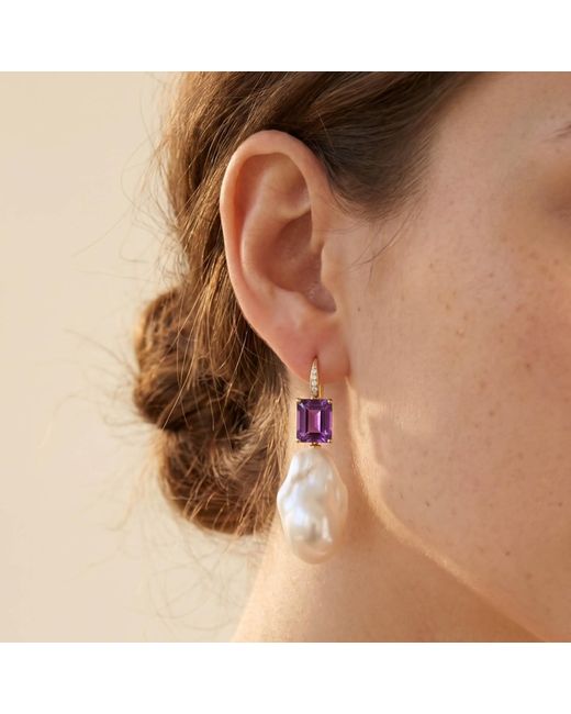 Kai Fine Jewelry Purple Solid Natural Emerald-Cut Amethyst Diamond & Baroque Pearl Convertible Drop Earrings