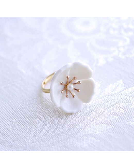 POPORCELAIN White Snow Porcelain Plum Blossom Ring