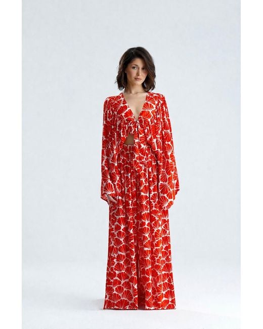 Lilamie Red Bali Long Sleeve Summer Bustier Top