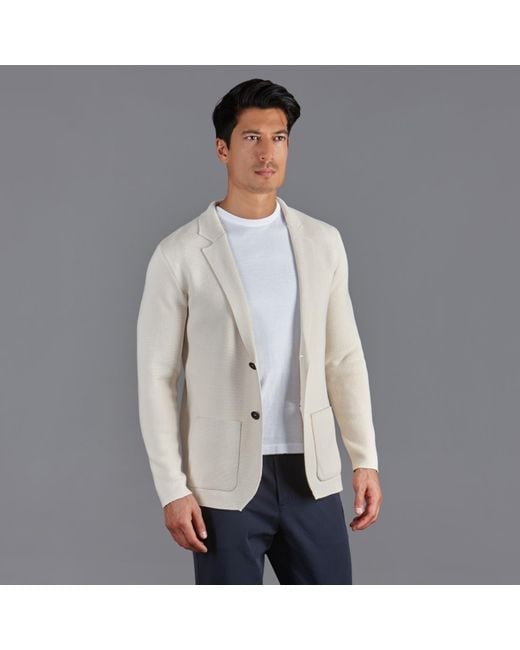 Paul James Knitwear White Neutrals Cotton Deconstructed Knitted Gabriel Blazer for men