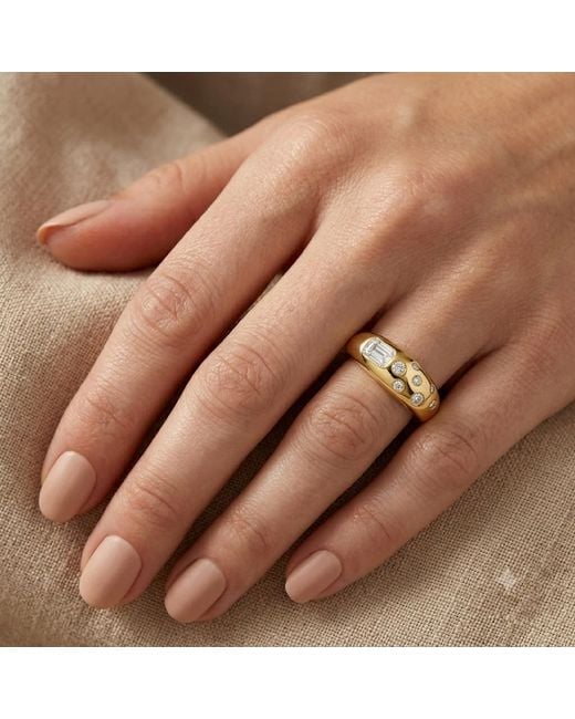 Artisan Metallic 14K Emerald Cut & Round Diamond Flush Set Ring