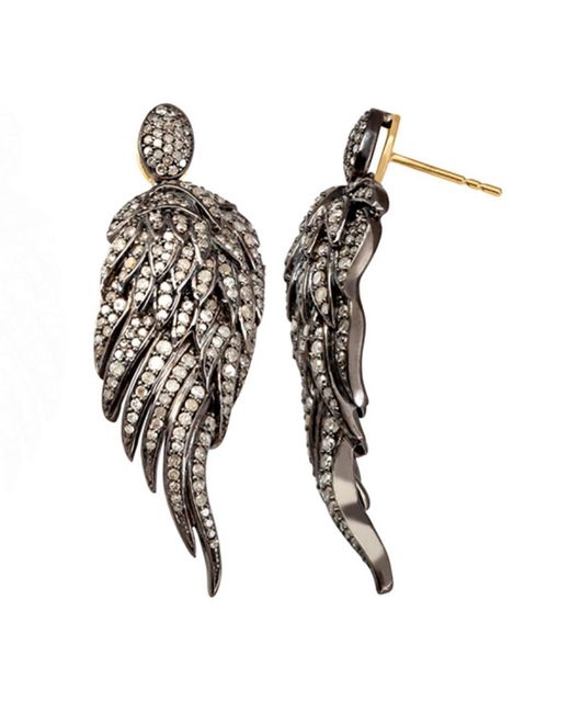 Artisan Black Gold Diamond Feather Pendant Sterling Silver Handmade