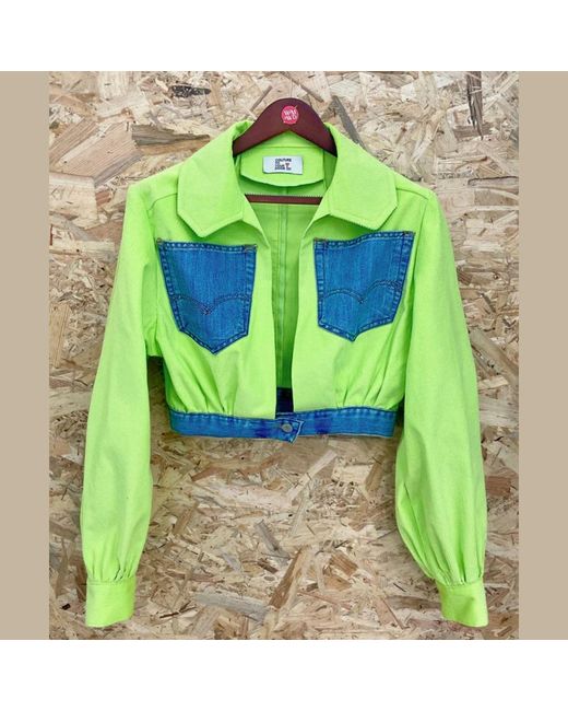 Couture to Your Door Green Lime Corduroy Upcycled Cropped Jacket