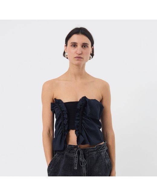 Ccy Currency Blue Halterless Frill Top