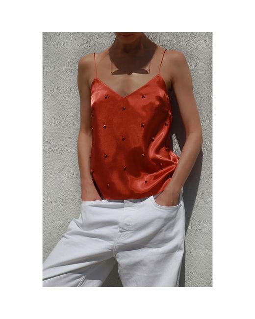 2KStyle Red Jenya Hand Embellished Spaghetti Strap Satin Camisole