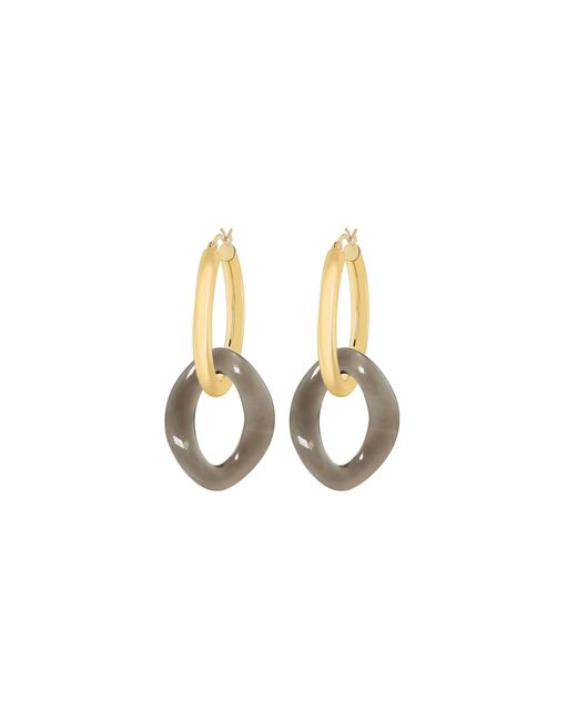 Gold & Honey Metallic And Lucite Curb Link Drop Hoop Earrings