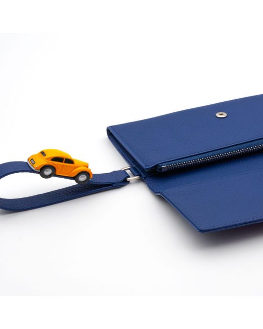 Absurde Blue Parking Grain Leather Bifold Wallet With Car