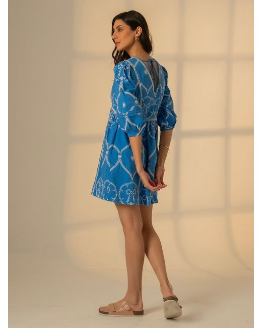 Rose & Nancy Blue Charlie Embroidered Bow Mini Dress