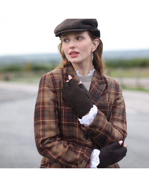 Owen Barry Brown Sheepskin Fingerless Gloves