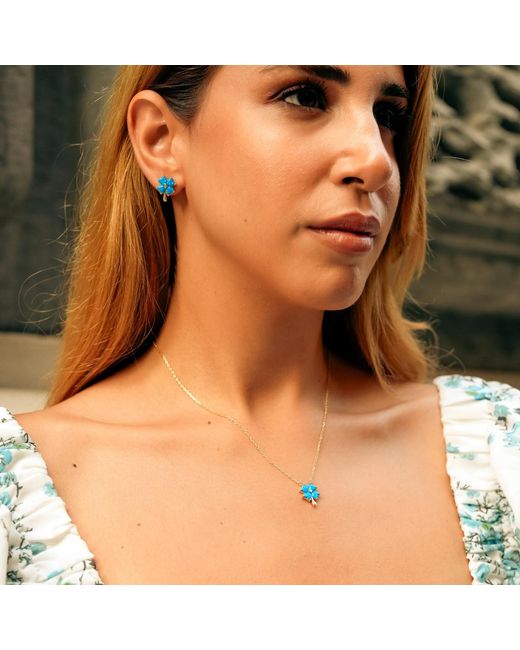 Spero London Blue Opal Four Leaves Clover Sterling Stud Earring
