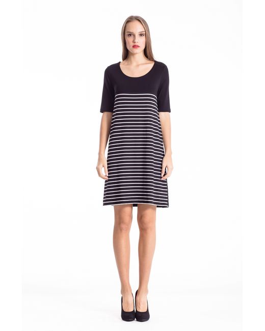 Conquista Black Stripe Detail A Line Stretch Dress