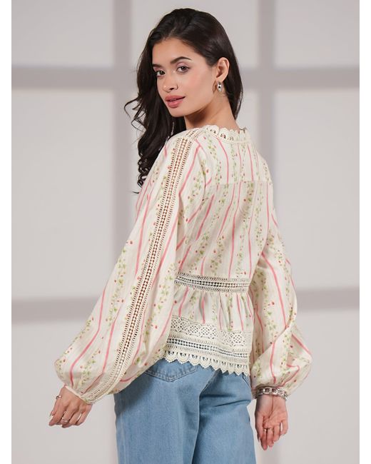 Rose & Nancy Natural Neutrals Ellen Crochet Trim Cotton Blouse