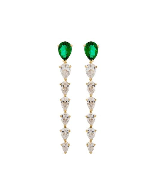 SALLY SKOUFIS Metallic Pure Cascade Earrings With Made Emeralds & Cz Diamond Stimulant
