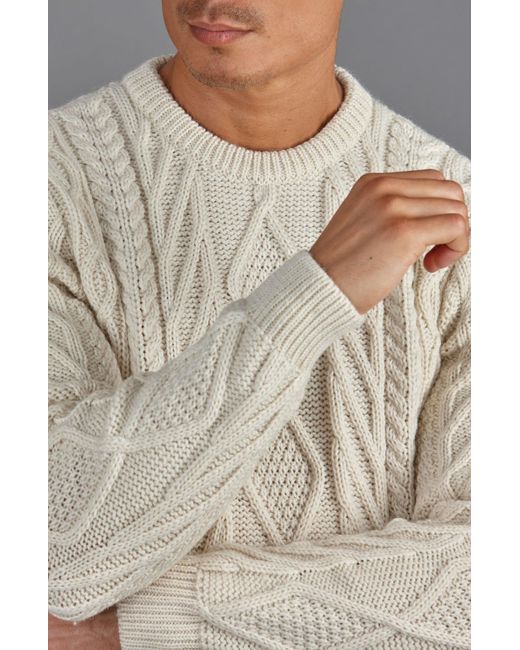 Paul James Knitwear Gray Neutrals Chunky Merino Wool Cameron Cable Jumper for men