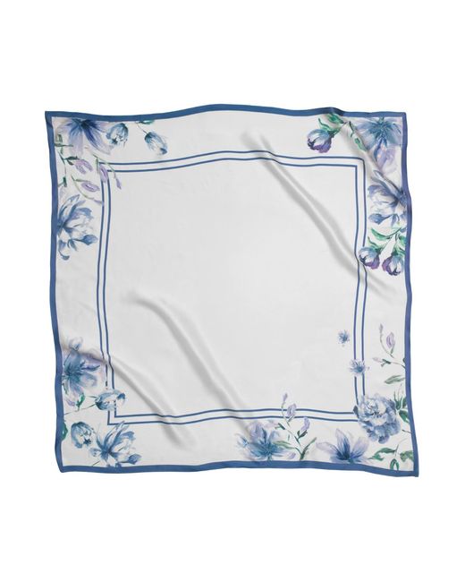 RainSisters Blue Medium Floral Natural Silk Scarf