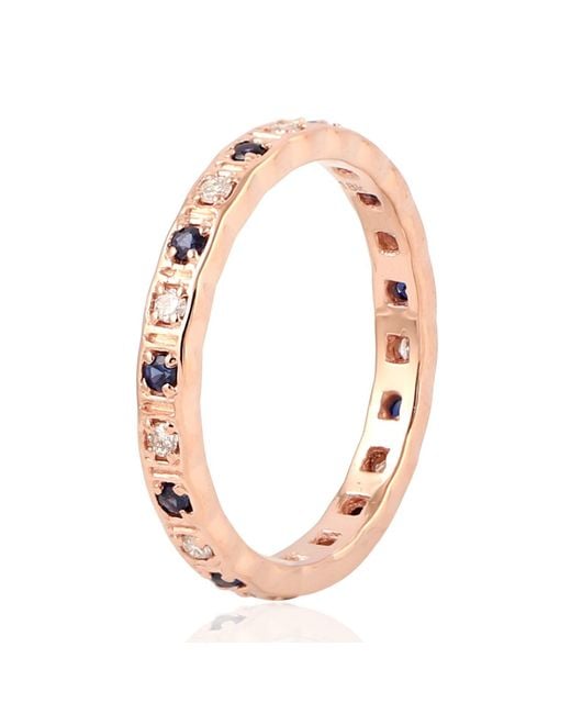 Artisan Pink Blue Sapphire Diamond Rose Gold Designer Band Ring Handmade Jewelry