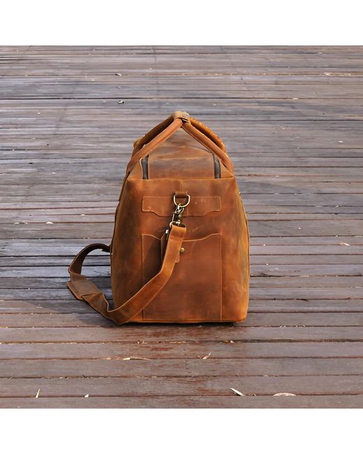 Touri Brown Genuine Leather Luggage Travel Bag for men