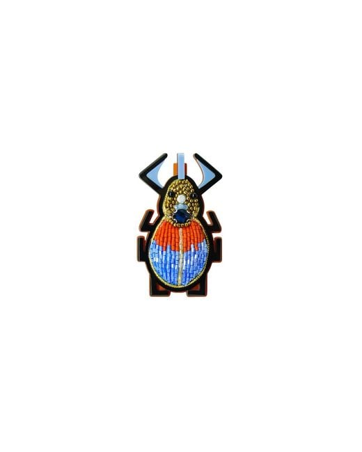 Gissa Bicalho Blue Handmade Acrylic Brooch Embroidered Scarab Topaz