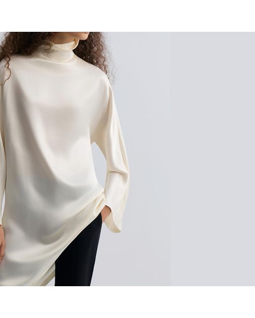 FRONT ROW SHOP White Asymmetric Slouch-Neck Blouse