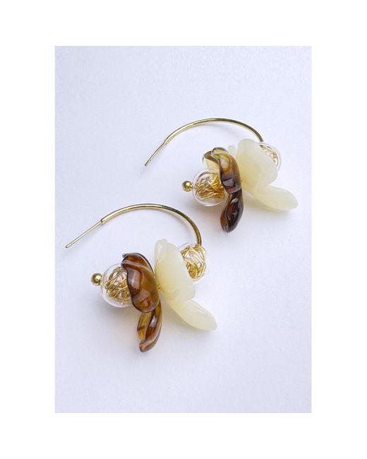 Paisie Metallic Neutrals Amber Bloom Hoop Earrings