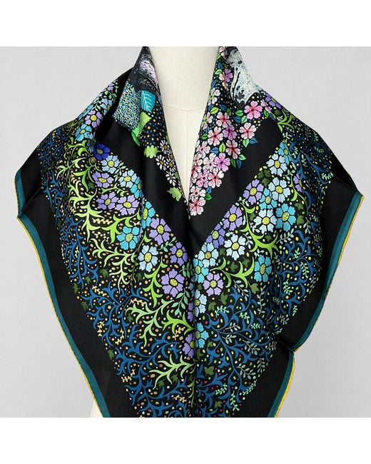 Wenzi Multicolor Whiskered Court The Canine Chapter Hand Painted Pattern Silk Twill Scarf