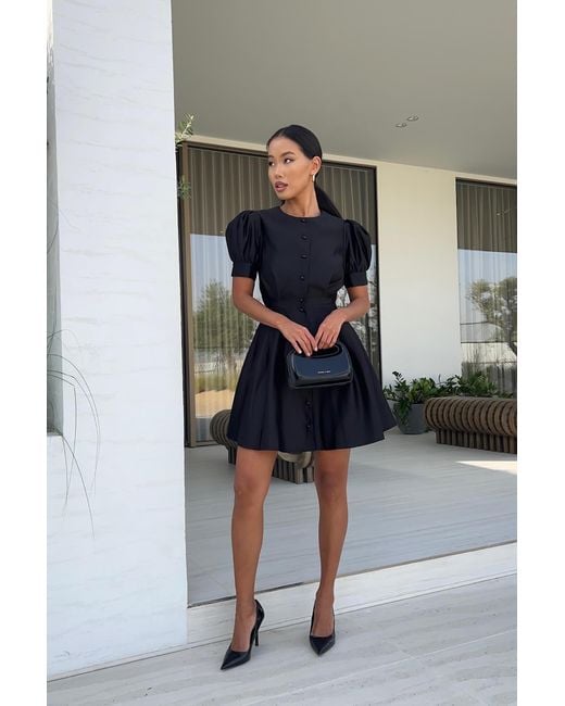 POST MERIDIEM Black Button Front Mini Dress