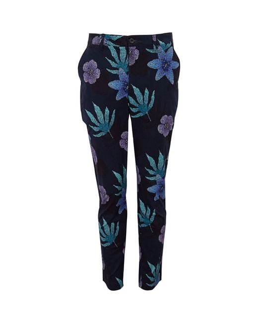 Lords of Harlech Blue Charles Floral Memory Pant for men