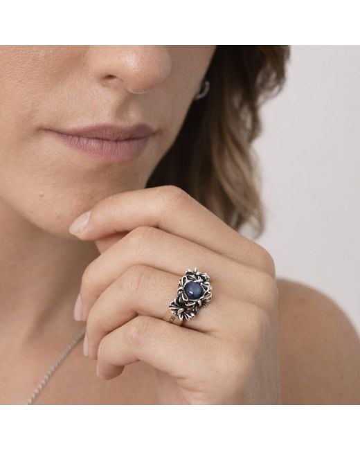 Unaloe Metallic Sterling Bow-Inspired Ring With Kyanite Stone