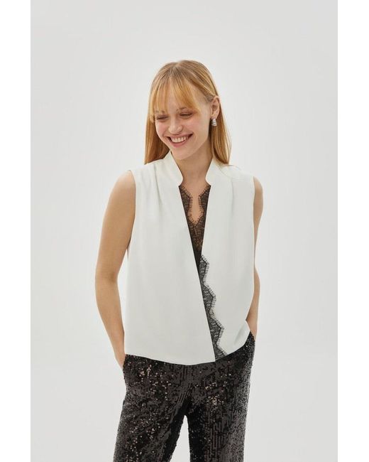 Exquise Gray Neutrals Regular Lace Trim Sleeveless Brenda Blouse