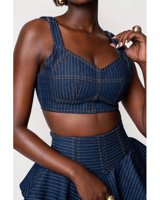 Ofuure Blue Denim Pinstripe Serena Crop Top