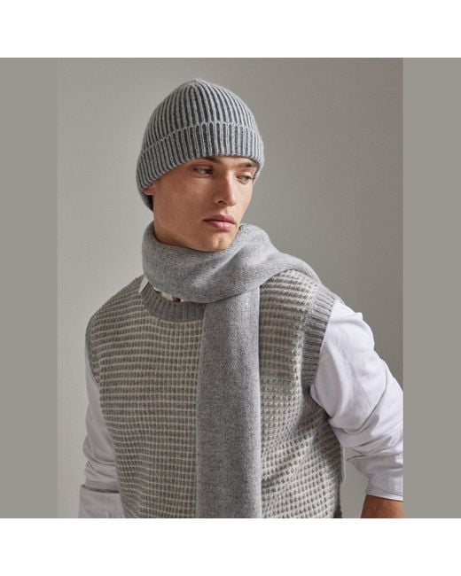 Salts Cashmere Gray Scarf With Rib Trim