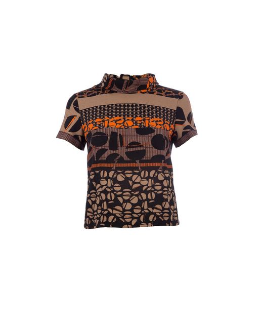 Conquista Brown Short Sleeve Winter Print Top