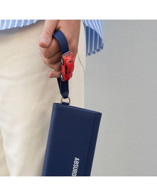 Absurde Blue Parking Grain Leather Bifold Wallet With Car for men