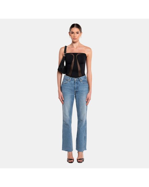 OW Collection Black Swirl Tube Top In With Mesh