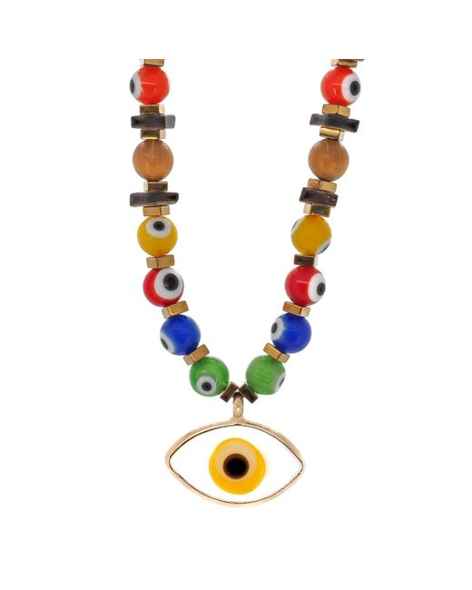 Ebru Jewelry Metallic Evil Eye Beaded Necklace 20"