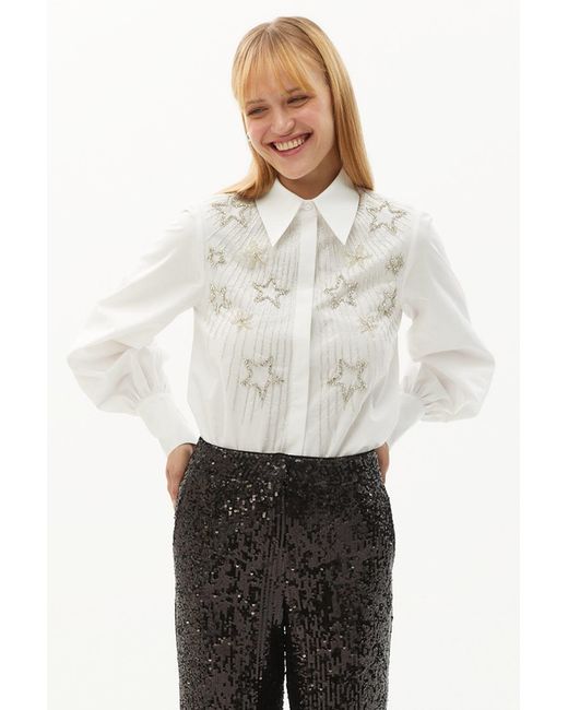 Exquise White Neutrals Bernard Embroidered Cotton Shirt